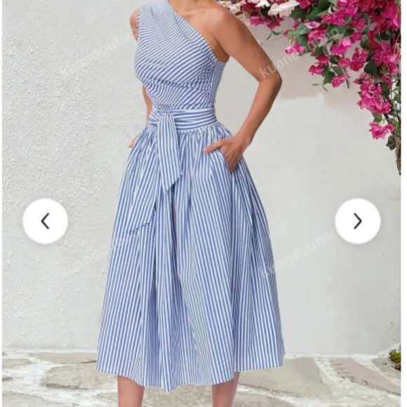 Dresses & Skirts - Striped blue dress off shouler